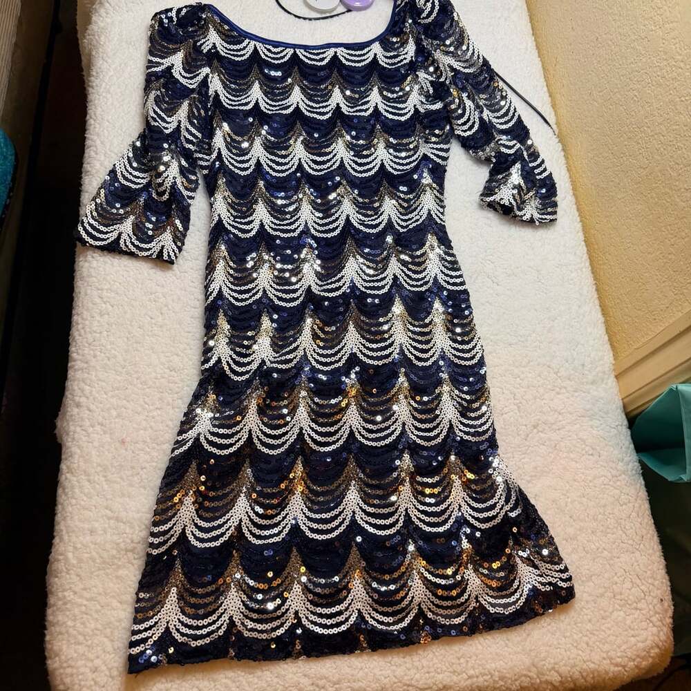 Midnight Doll Size M Navy Silver Sequin Dress